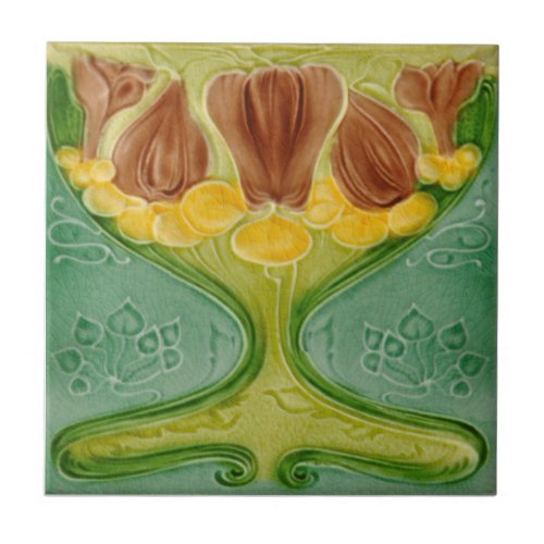 Art Nouveau c1900 Malkin Detailed Floral Repro Ceramic Tile