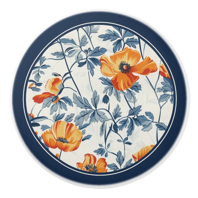 Art Nouveau California Poppies Ceramic Knob (Front)