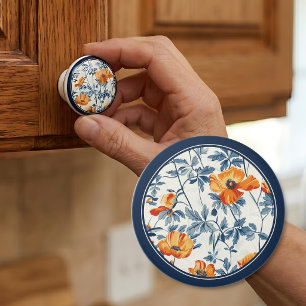 Art Nouveau California Poppies Ceramic Knob