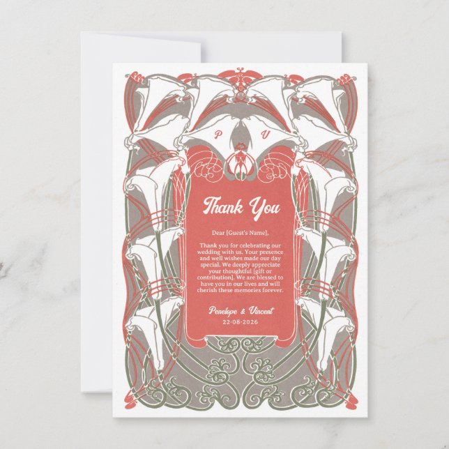 Art Nouveau Calla Lily Elegance Thank You Card (Front)