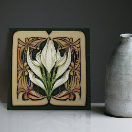 Art Nouveau Calla Lily Symmetrical Floral Wall Art Ceramic Tile