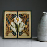 Art Nouveau Calla Lily Symmetrical Floral Wall Art Ceramic Tile<br><div class="desc">Add a touch of timeless grace to your home with this exquisite ceramic tile, featuring a symmetrical floral calla lily pattern inspired by the enchanting Art Nouveau era. This period was known for its innovative designs, blending nature and art to create mesmerizing patterns that have captivated generations. The calla lily,...</div>