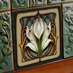 Art Nouveau Calla Lily Symmetrical Floral Wall Art Ceramic Tile<br><div class="desc">Add a touch of timeless grace to your home with this exquisite ceramic tile, featuring a symmetrical floral calla lily pattern inspired by the enchanting Art Nouveau era. This period was known for its innovative designs, blending nature and art to create mesmerizing patterns that have captivated generations. The calla lily,...</div>