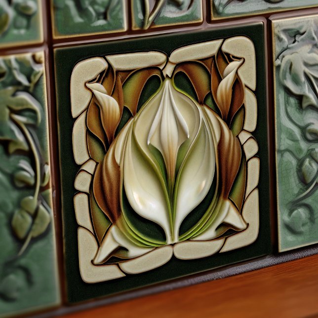 Art Nouveau Calla Lily Symmetrical Floral Wall Art Ceramic Tile (Creator Uploaded)