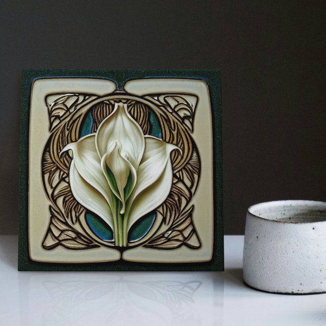 Art Nouveau Calla Lily Symmetrical Floral Wall Art Ceramic Tile (Creator Uploaded)
