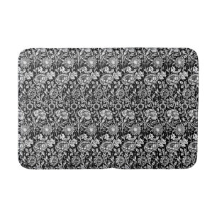 Art Nouveau Carnation Damask, Black and White Bathroom Mat