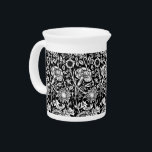 Art Nouveau Carnation Damask, Black and White Beverage Pitcher<br><div class="desc">Art Nouveau pattern based on a vintage William Morris floral damask wallpaper pattern,  digitally enhanced and colored in white on a black background</div>