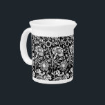 Art Nouveau Carnation Damask, Black and White Beverage Pitcher<br><div class="desc">Art Nouveau pattern based on a vintage William Morris floral damask wallpaper pattern,  digitally enhanced and colored in white on a black background</div>