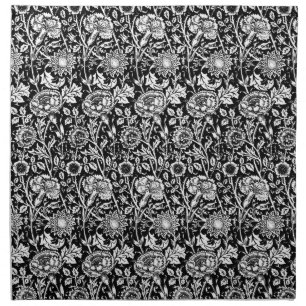 Art Nouveau Carnation Damask, Black and White Cloth Napkin