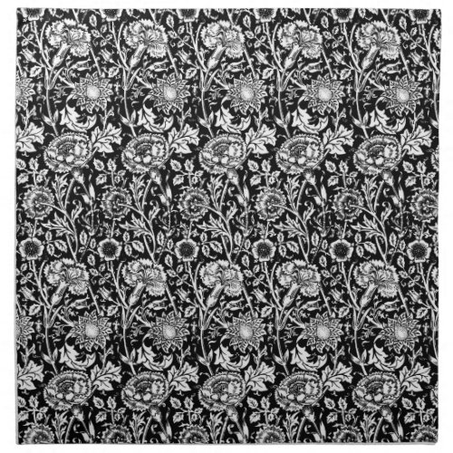 Art Nouveau Carnation Damask Black and White Cloth Napkin