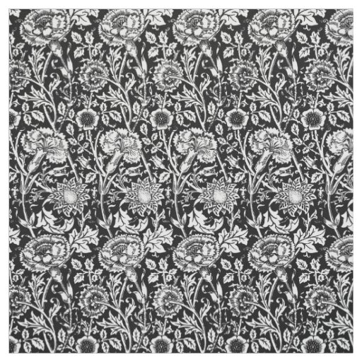 Art Nouveau Carnation Damask, Black and White Fabric
