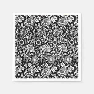 Art Nouveau Carnation Damask, Black and White Napkins