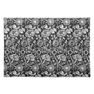 Art Nouveau Carnation Damask, Black and White Placemat