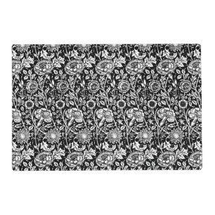 Art Nouveau Carnation Damask, Black and White Placemat