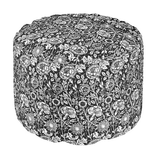 Art Nouveau Carnation Damask Black and White Pouf