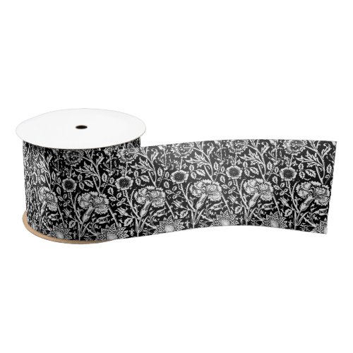 Art Nouveau Carnation Damask Black and White Satin Ribbon