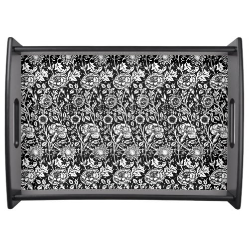 Art Nouveau Carnation Damask Black and White Serving Tray