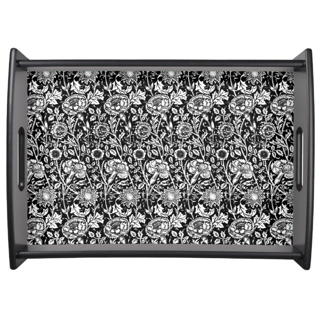 Art Nouveau Carnation Damask, Black and White Serving Tray (Front)