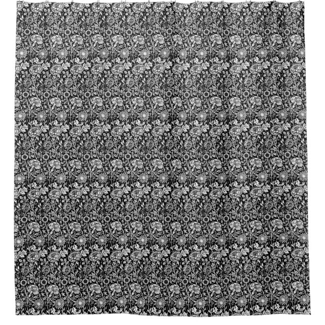 Art Nouveau Carnation Damask, Black and White Shower Curtain (Front)