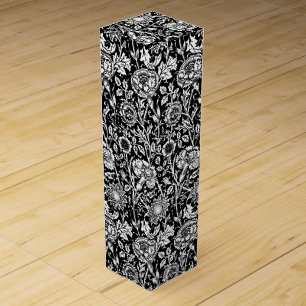 Art Nouveau Carnation Damask, Black and White Wine Box