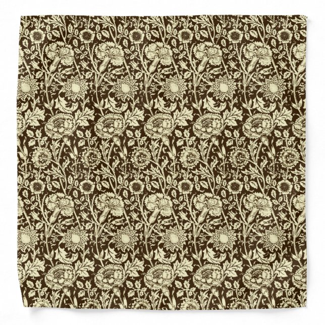 Art Nouveau Carnation Damask, Brown and Cream Bandana (Front)