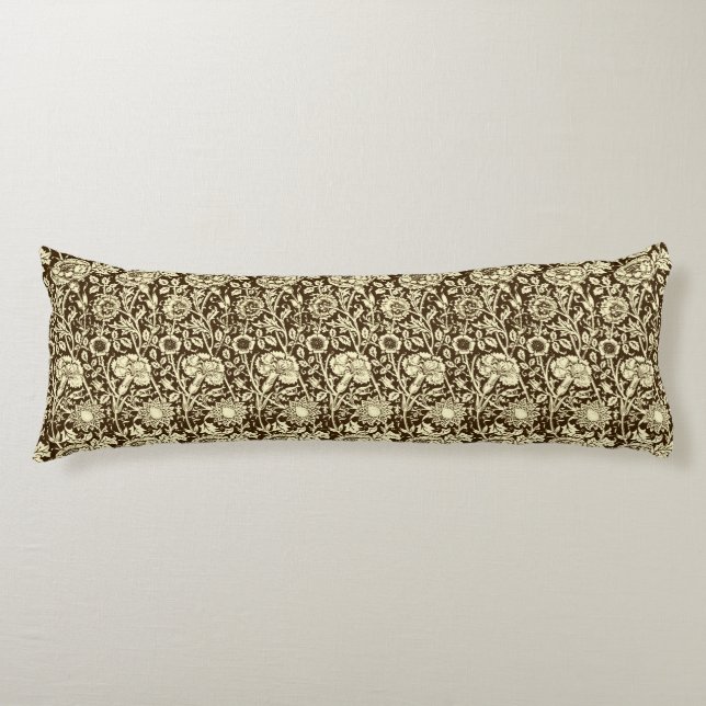 Art Nouveau Carnation Damask, Brown and Cream Body Pillow (Front)