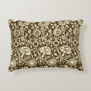 Art Nouveau Carnation Damask, Brown and Cream Decorative Pillow