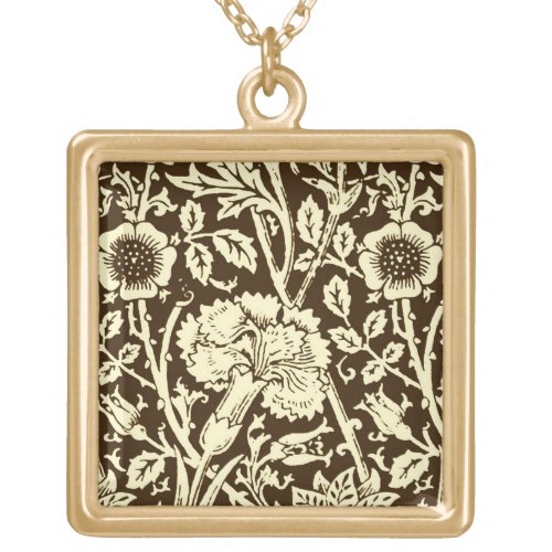 Art Nouveau Carnation Damask Brown and Cream Gold Plated Necklace