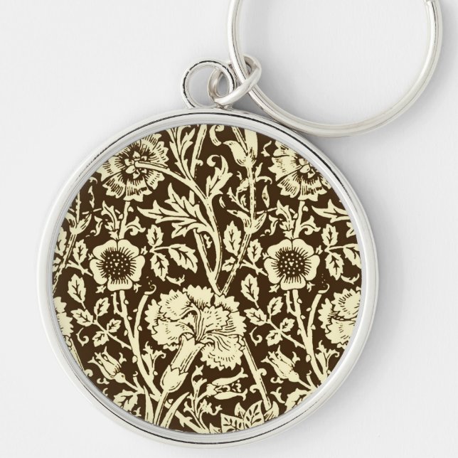 Art Nouveau Carnation Damask, Brown and Cream Keychain (Front)