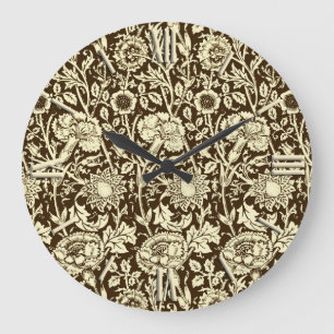 Art Nouveau Carnation Damask, Brown and Cream Large Clock