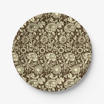 Art Nouveau Carnation Damask  Brown And Cream Paper Plates by Floridity at Zazzle