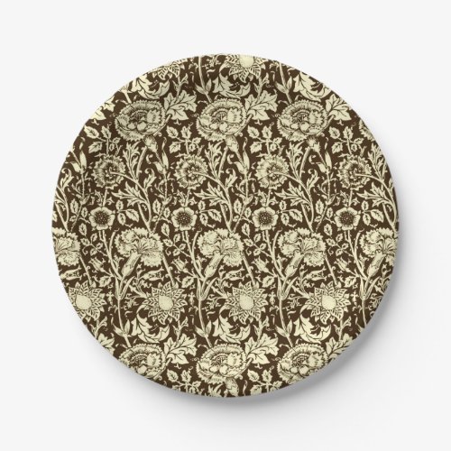 Art Nouveau Carnation Damask Brown and Cream Paper Plates