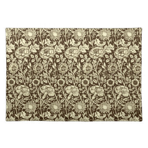 Art Nouveau Carnation Damask, Brown and Cream Placemat