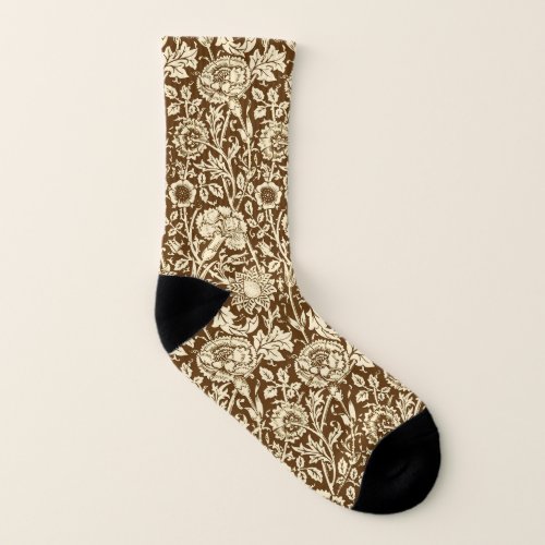 Art Nouveau Carnation Damask Brown and Cream Socks