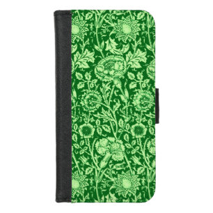Art Nouveau Carnation Damask, Emerald Green iPhone 8/7 Wallet Case