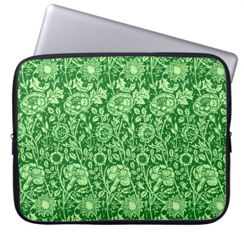 Art Nouveau Carnation Damask Emerald Green Laptop Sleeve