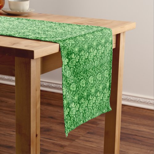 Art Nouveau Carnation Damask Emerald Green Short Table Runner