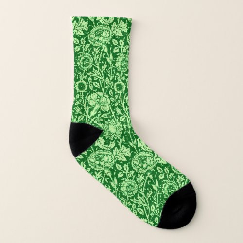 Art Nouveau Carnation Damask Emerald Green Socks