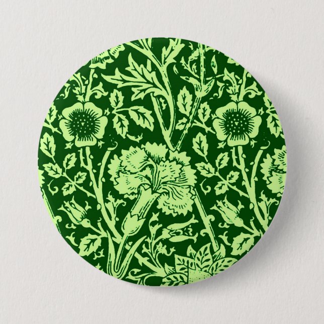 Art Nouveau Carnation Damask, Forest Green Button (Front)
