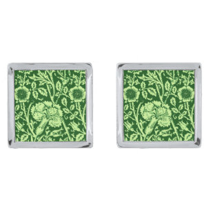 Art Nouveau Carnation Damask, Forest Green Cufflinks