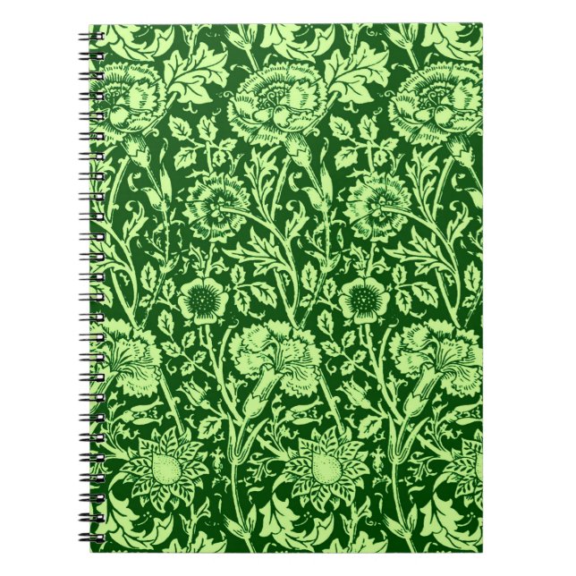 Art Nouveau Carnation Damask, Forest Green Notebook (Front)