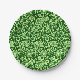 Art Nouveau Carnation Damask, Forest Green Paper Plates