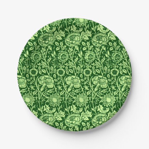 Art Nouveau Carnation Damask Forest Green Paper Plates
