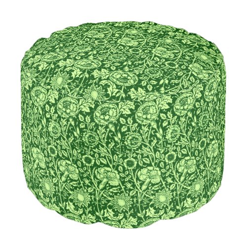 Art Nouveau Carnation Damask Forest Green Pouf