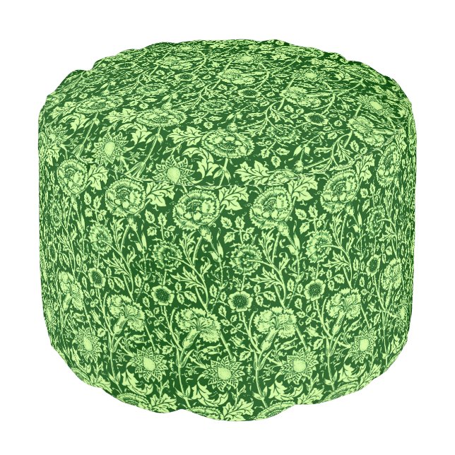 Art Nouveau Carnation Damask, Forest Green Pouf (Angled Front)