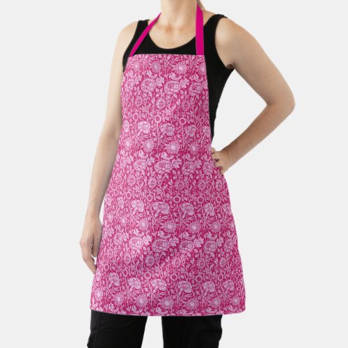 Art Nouveau Carnation Damask Fuchsia Pink Apron