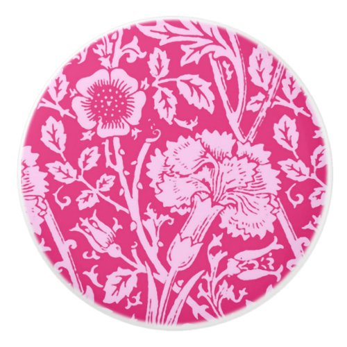 Art Nouveau Carnation Damask Fuchsia Pink Ceramic Knob