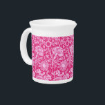 Art Nouveau Carnation Damask, Fuchsia Pink Drink Pitcher<br><div class="desc">Art Nouveau pattern based on a vintage William Morris floral damask wallpaper pattern,  digitally enhanced and colored in pale ice pink on a deep fuchsia pink background</div>