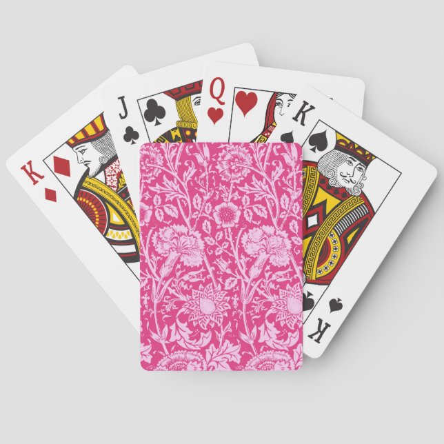 Art Nouveau Carnation Damask, Fuchsia Pink  Poker Cards (Back)