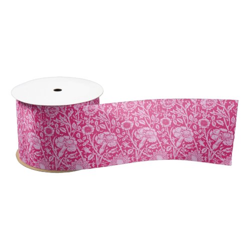 Art Nouveau Carnation Damask Fuchsia Pink Satin Ribbon